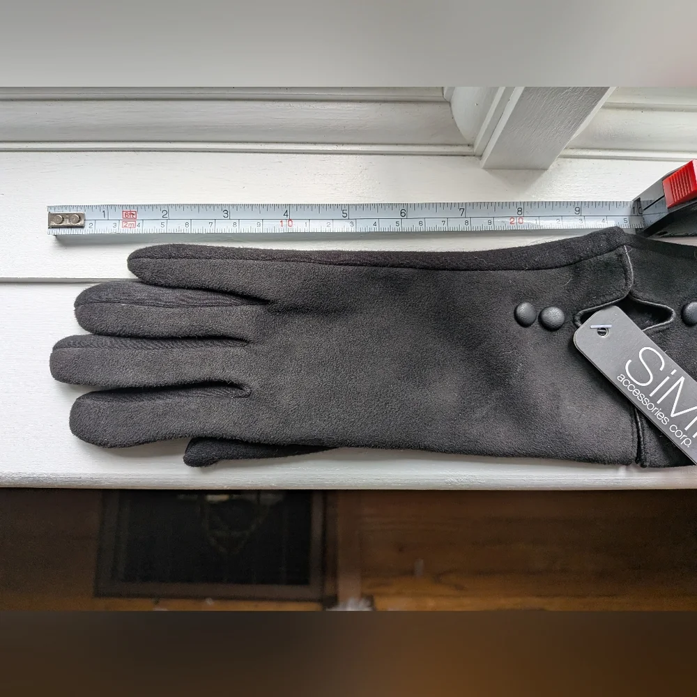 NWT Black Faux Suede Driving Gloves And Gray Pashmina Shawl/Scarf - Picture 2 of 8